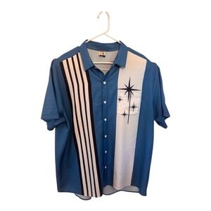 Hardaddy Mens XL Blue Atomic Starburst Bowling Shirt Retro Rockabilly 1442660#